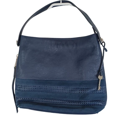 Bolso Fossil Azul Marino Cuero y Gamuza Cremallera Superior Hobo Bolso Cubo de Hombro Foto 1 de 4