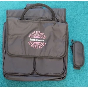 Tupperware Black Logo Bag Pink White Embroidery Large Pockets Strap Quality New - Picture 1 of 8