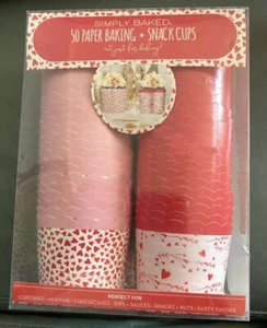Simply Baked 50 Cupcake Cups Wrappers Red Pink Hearts NEW Bake Freeze Snacks - Picture 1 of 3
