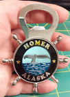 Alaska bottle Opener Magnet Homer Alaska with Whale Tail in center of Ship Wheel