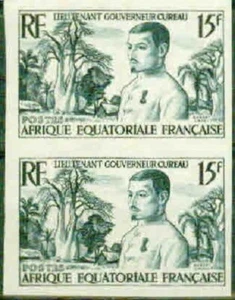 F.E.A -1954– LT GOVERNOR CUREAU-  IMPERF VERTICAL PROOF  PAIR–VF** - Picture 1 of 1