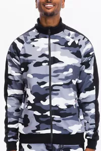 Mens Regular Fit Zip Up Track Jacket Camoflauge Print Side Stripe USA S-3X - Picture 1 of 3