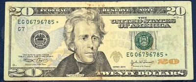 * Error Replacement Note 2004 $20 FRN Green Seal - STAR Legal Tender  CIRC 6785* - Image 1 of 2