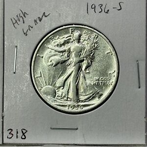 1936 S Walking Liberty Silver Half Dollar HIGH Grade US Coin #318