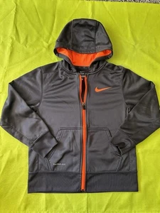 Nike Jacket Youth Medium Dark Gray Orange Full Zip Hoodie Therma Fit Swoosh Logo - Picture 1 of 10