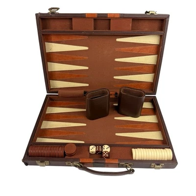 Vintage Backgammon Briefcase Set Game Folding Travel Carry Case Padded - Image 1 of 4