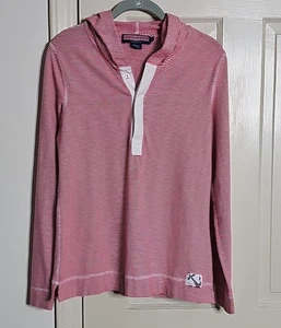 Vineyard Vines Women size M Red & White Striped V Neck Hooded Long Sleeve shirt. - Picture 1 of 14