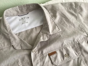 Herren Outdoor Orvis Kurzarm Hemd mit Knopfleiste Pattentasche Polyester Beige XXL - Bild 1 von 9