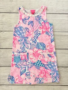 LILLY PULITZER Girls Large 8-10 Pink Isle Snappy Turtle Knit Bow Shift Dress EXC - Picture 1 of 5