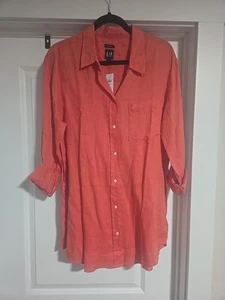 Gap 100% Linen Collared Button Down Shirt Sz L TALL, Coral,NWT - Picture 1 of 2