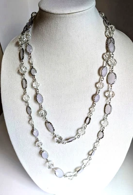 Premier Design Rhodium Plated Clear Frost Milk Acrylic Glass Necklace Adjustable - Image 1 of 4