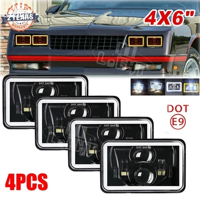 4PCS 4x6" LED Headlights Halo DRL Fit 1980-1988 Chevrolet Monte Carlo SS Custom - Image 1 of 4