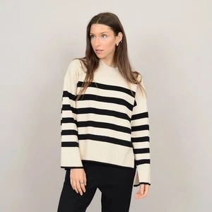 THURSDAYS Ivory Black Striped Synthetic Knit Crew Neck Sweater, Size M - Bild 1 von 15