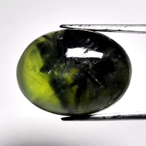 💎 21.54ct Oval Cabochon Natural Green Prehnite with Black Needles - Africa Gem - Bild 1 von 4