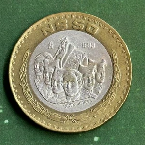 1993 Mexico SILVER N$ 50 Niños heroes Bimetallic AU - Picture 1 of 2