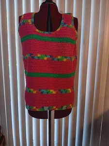 Handgehäkeltes Regenbogen Baumwolle Tanktop Gr. 2X - Bild 1 von 3