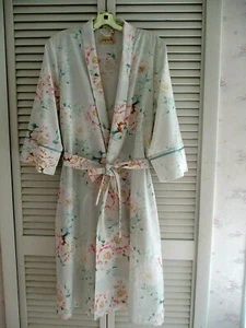 PAPINELLE ADELE B LUE WRAP ROBE 3/4 SLEEVE POCKETS COTTON MODAL BLEND FLORAL  M - Picture 1 of 12