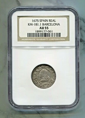 BARCELONA,EXCEPTIONAL HISTORICAL CHARLES II SILVER CROAT, 1675, NGC GRADED AU 55 - Image 1 of 2