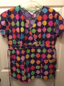 Women's Just Love Multicolored Circles Scrub Top Blouse Size XS - Picture 1 of 4