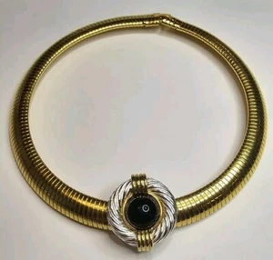 Ellen Kiam Retro goldfarben Choker Statement Piece Halskette mit Schieber 80er Jahre - Bild 1 von 6