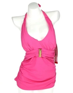 SPANX Womens Swimwear Belted Beauty Halter Neck Tie Tankini Top Pink Size 12 - Picture 1 of 2