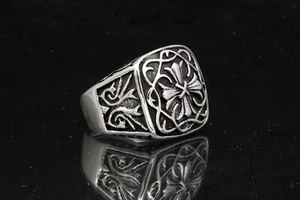 Uomo Pesante Motociclista Quadrato Sigillo Argento Sterling Massiccio 925 Anello - Foto 1 di 6