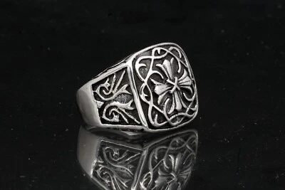 Men's Heavy Biker Square Signet Solid Sterling Silver 925 Band Ring Size 10.5 - Image 1 of 4