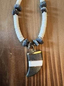 Puka Shell And Blue Coral Necklace 19 Inches - Picture 1 of 5