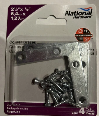 Soporte de esquina National Hardware N113-928 V117 2-1/2 L x 1/2 W pulg. 4 piezas/pack Foto 1 de 3