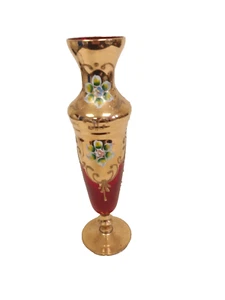 Antique Bohemian Red Glass Gold & Enamel Decorated Vase 27CM - Picture 1 of 16