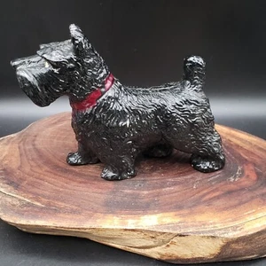 Estatuilla de Perro Scottie Cerámica Vintage 6" Negro Rojo Esmalte Brillante De Colección - Imagen 1 de 5