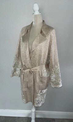 Chicos Crochet Lace Belted Long Sleeve Blazer Jacket Metallic Beige sz XL 3 New - Image 1 of 4