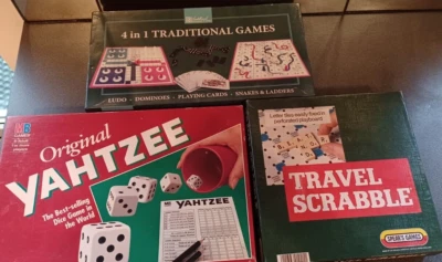 Family Fun Board Game Bundle x3 Scrabble, Yahtzee, and 4 in 1 Traditional Games - Image 1 of 4