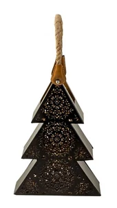 Laterne Metall Tannenbaum schwarz - innen Gold - Höhe 18 cm - Weihnachten - Bild 1 von 1