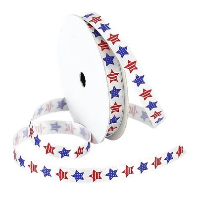 Carrete de cinta de satén estampado Betsy Ross 3/8 pulgadas por 5 yardas rojo/blanco/azul Foto 1 de 4