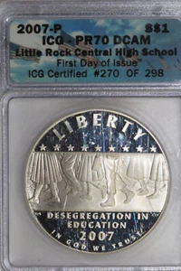 2007-P Little Rock Central High Commemorative Silver $1 ICG PR70DECAM (2700F298) - Picture 1 of 4