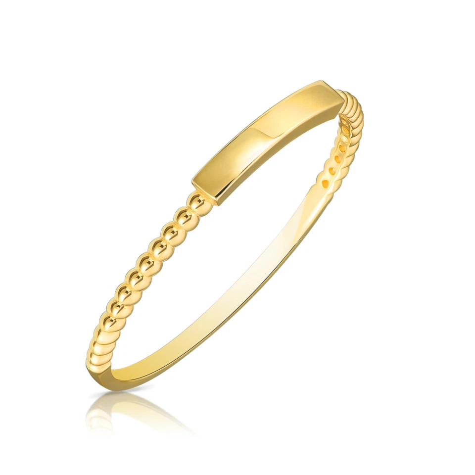 14K Real Solid Yellow Gold Dainty Bar Style Beaded Minimalist Band Ring - Image 1 of 4