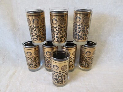 Set 8 Libbey Gold Prudential Insurance Tumblers Glasses Barware Rock Gibraltar - Image 1 of 4