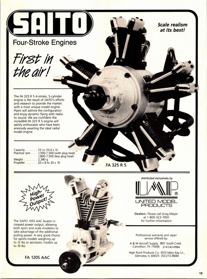 Saito FA-325 RC Engine Print Ad Wall Art Decor FA 120S AAC - Image 1 of 1