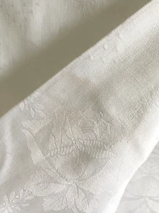 Große Tischdecke Vintage weiß Damast Rose Blumenmuster Baumwolle 128 x 158 cm - Bild 1 von 7
