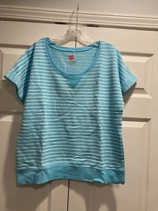 Hanes Women Blue Stripe Shirt Size L - Picture 1 of 3