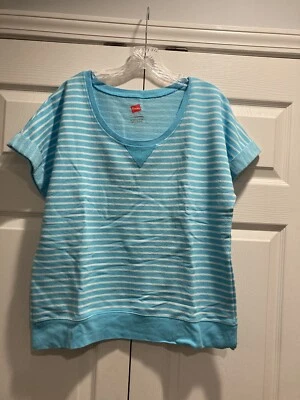 Hanes Women Blue Stripe Shirt Size L Foto 1 de 3