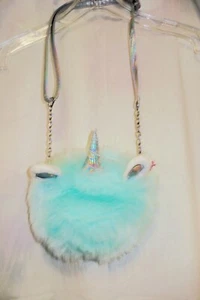 NWT'S 2017 JUSTICE Unicorn Green/Blue PLUSH PURSE Crossbody BAG FUN ! - Picture 1 of 2