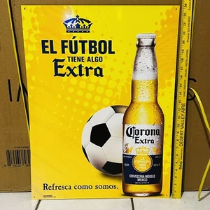 Large Corona El Futbol “Soccer” Tin Sign 24x18 Metal Tacker Beer Cerveza Sign - Picture 1 of 6