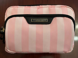 Brand New Victoria’s Secret Signature pink striped Make Up and Toiletries Case￼