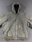 Carhartt Hooded Canvas Jacket XL Green Distressed Stained J130 MOS Vintage Y2K