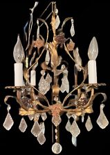 Vintage Gold Gilt Tole Crystal And Glass Fruit Chandelier Italy 4 Light Grapes