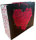 BRIGHTON 2 Roses Shopping Reusable  Gift Bags, 16” X 13” X 5”, Black and Red