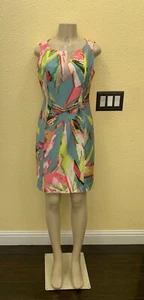 Taylor Size 8 Blue Multi-Color Abstract Print Sleeveless Sheath Dress - Picture 1 of 10
