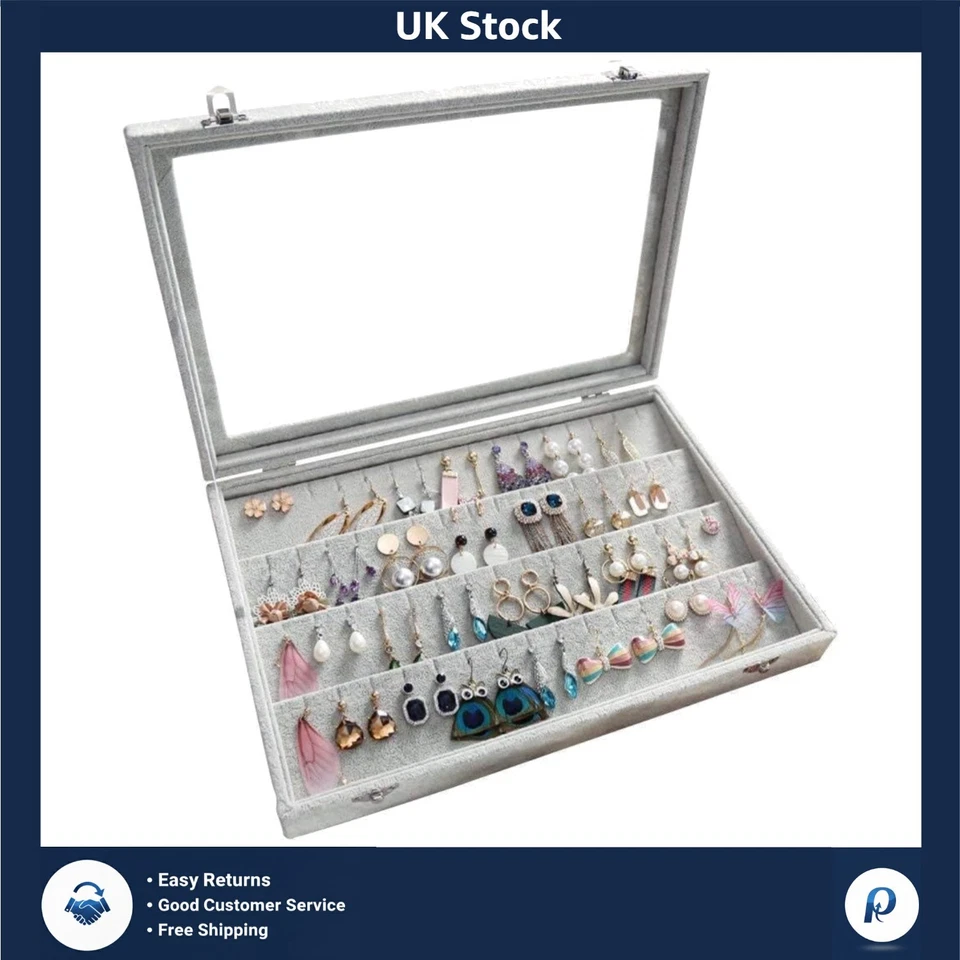 Bienser Earrings Organiser Velvet Clear Lid Earring Holder & 32 Pairs Earrings